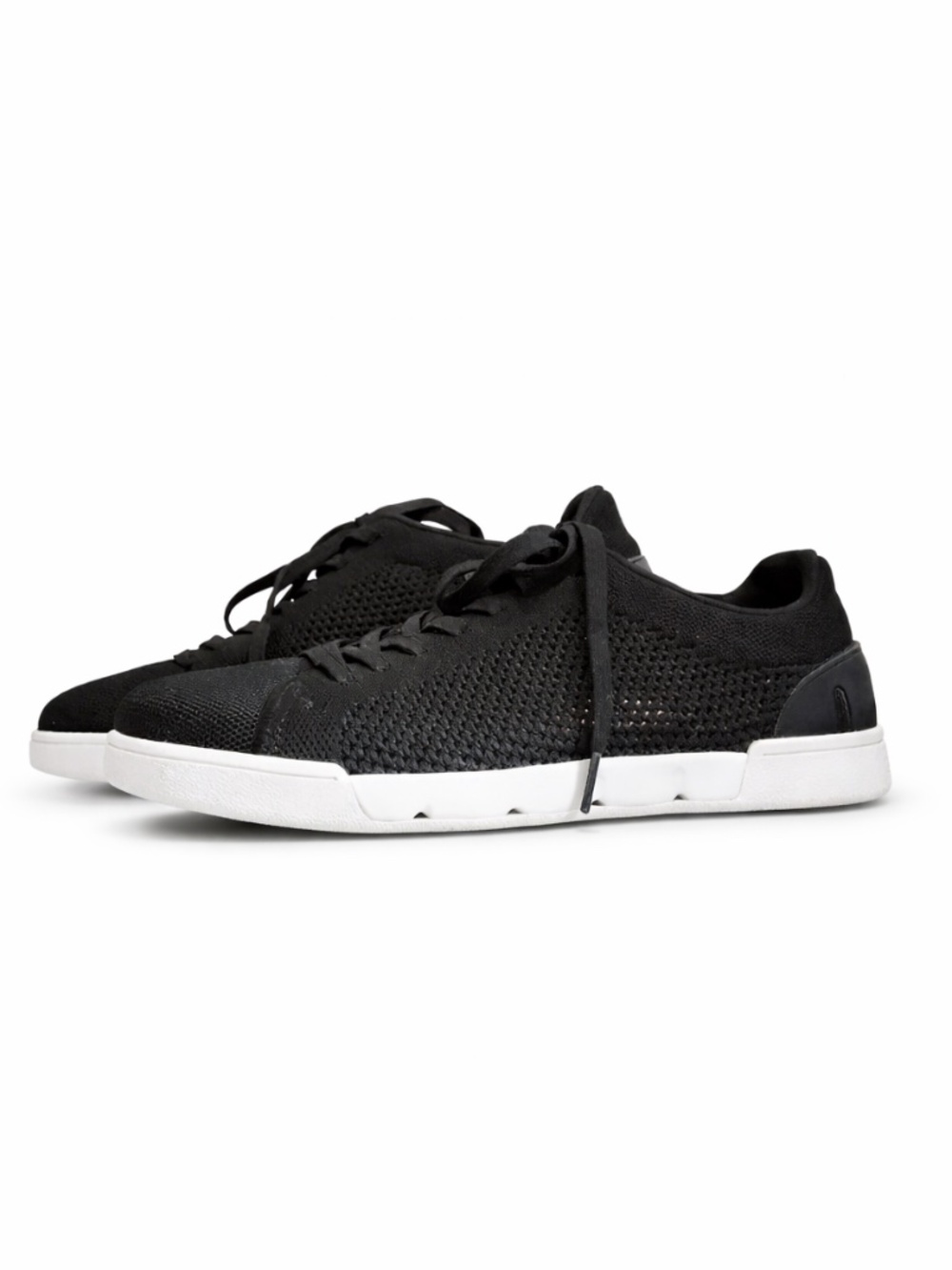 Swims Black Knit Lace-Up Sneakers with White Sole – Size 8 Women EUC